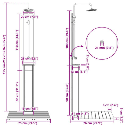 vidaXL Outdoor Shower Natural 75 x 76 x 217 cm Solid Douglas Wood