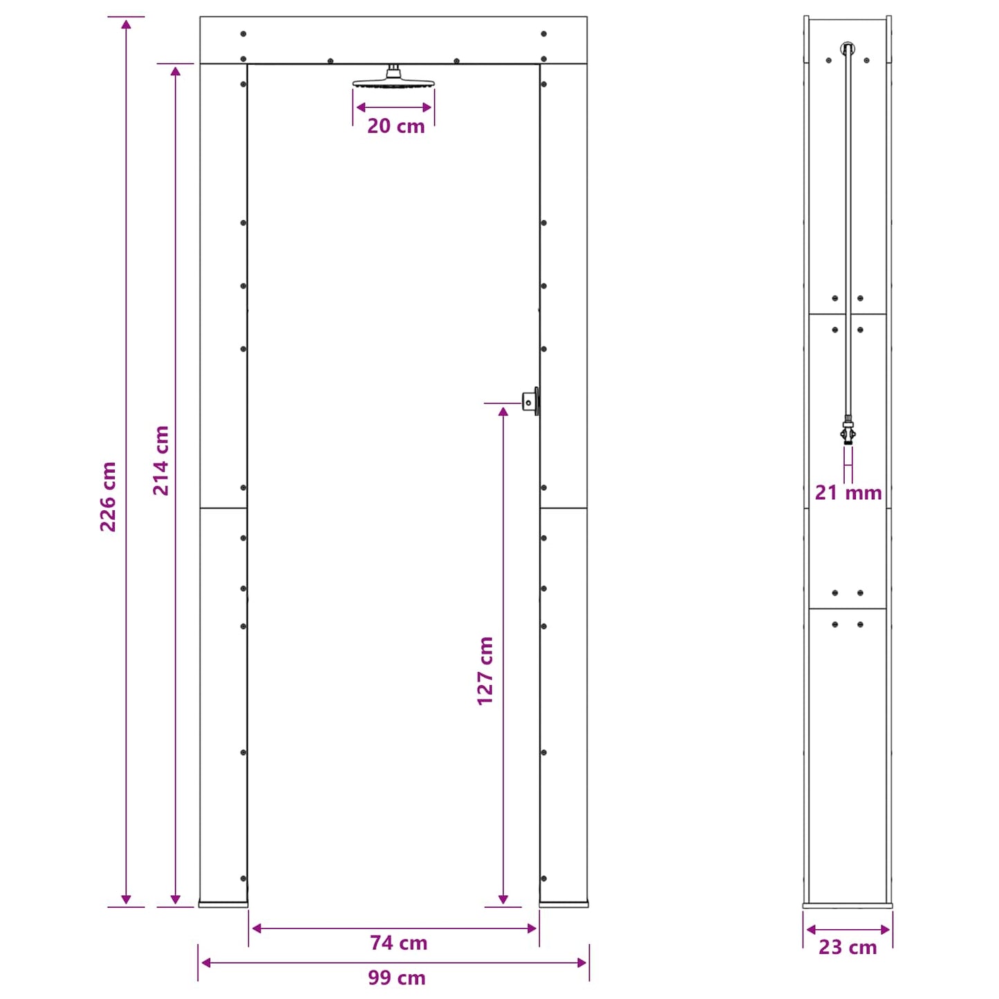 vidaXL Outdoor Shower 226 cm Solid Pine Wood and Stainless Steel White