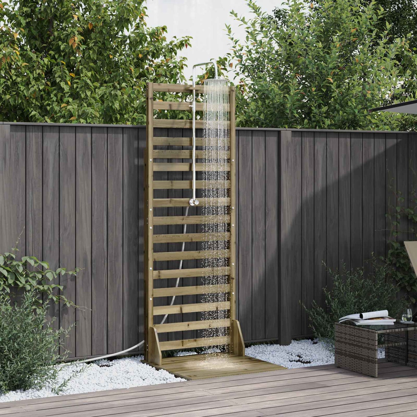 vidaXL Outdoor Shower 225 cm Impregnated Pine Wood and Stainless Steel