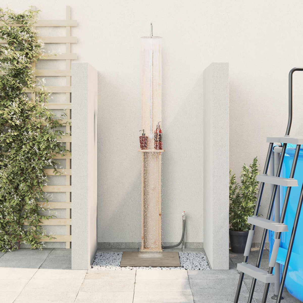 vidaXL Outdoor Shower 246 cm Solid Pine Wood and Stainless Steel