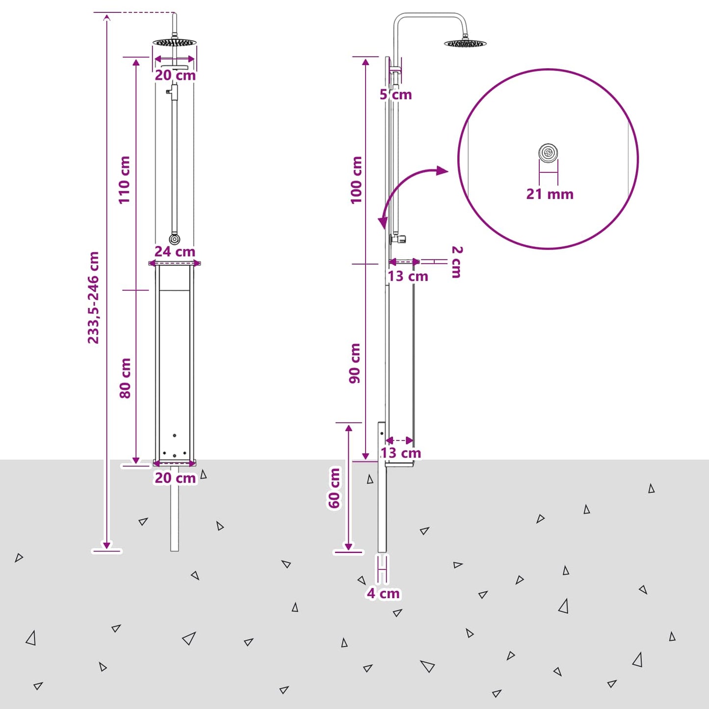 vidaXL Outdoor Shower 246 cm Impregnated Pine Wood and Stainless Steel