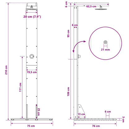 vidaXL Outdoor Shower 210 cm Solid Pine Wood and Stainless Steel