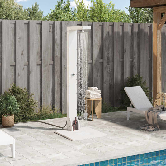 vidaXL Outdoor Shower 210 cm Solid Pine Wood and Stainless Steel White