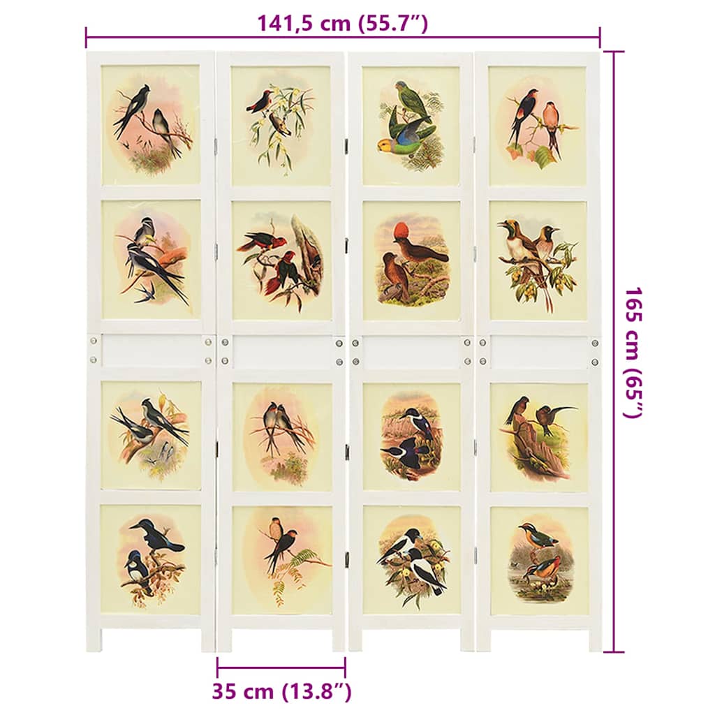 vidaXL Romdivider Panel Folding White 141.5 x 165 cm MDF