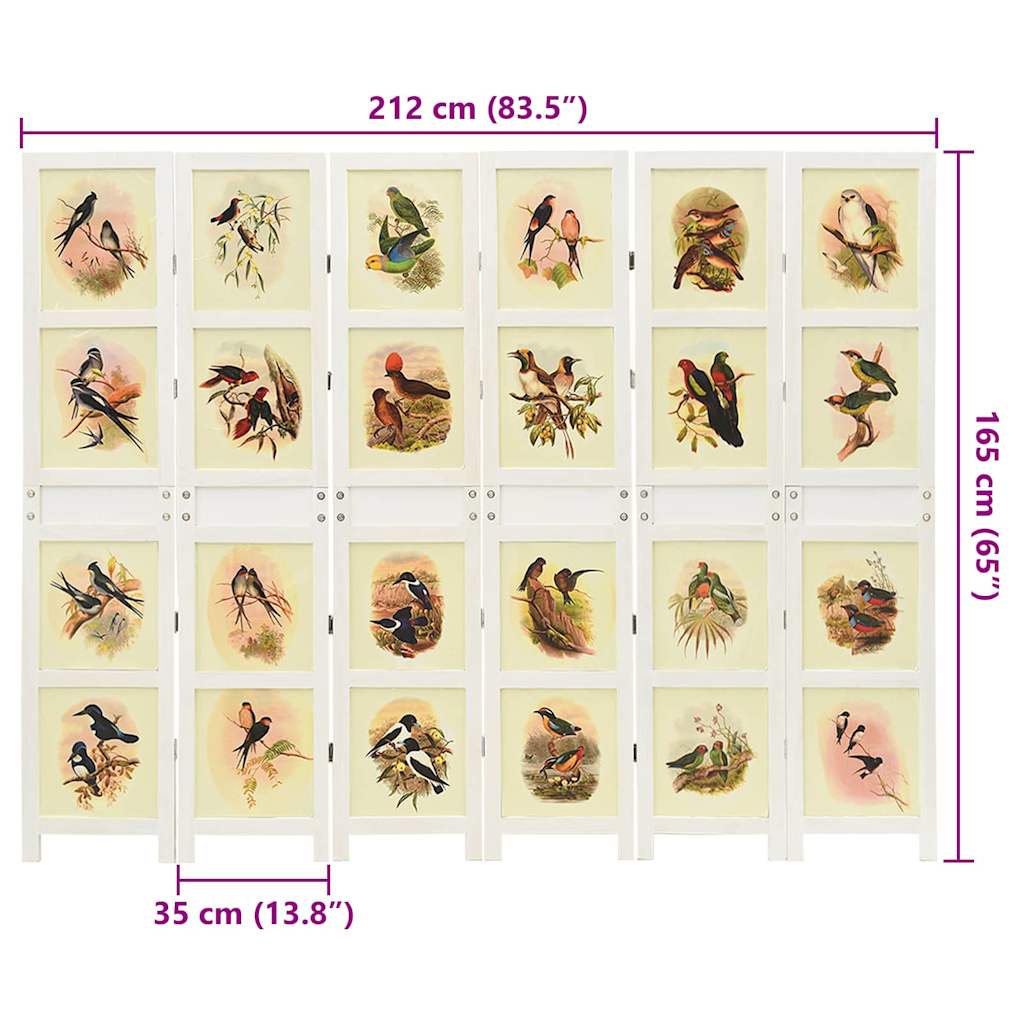 vidaXL Romdivider Panel Folding White 212 x 165 cm MDF