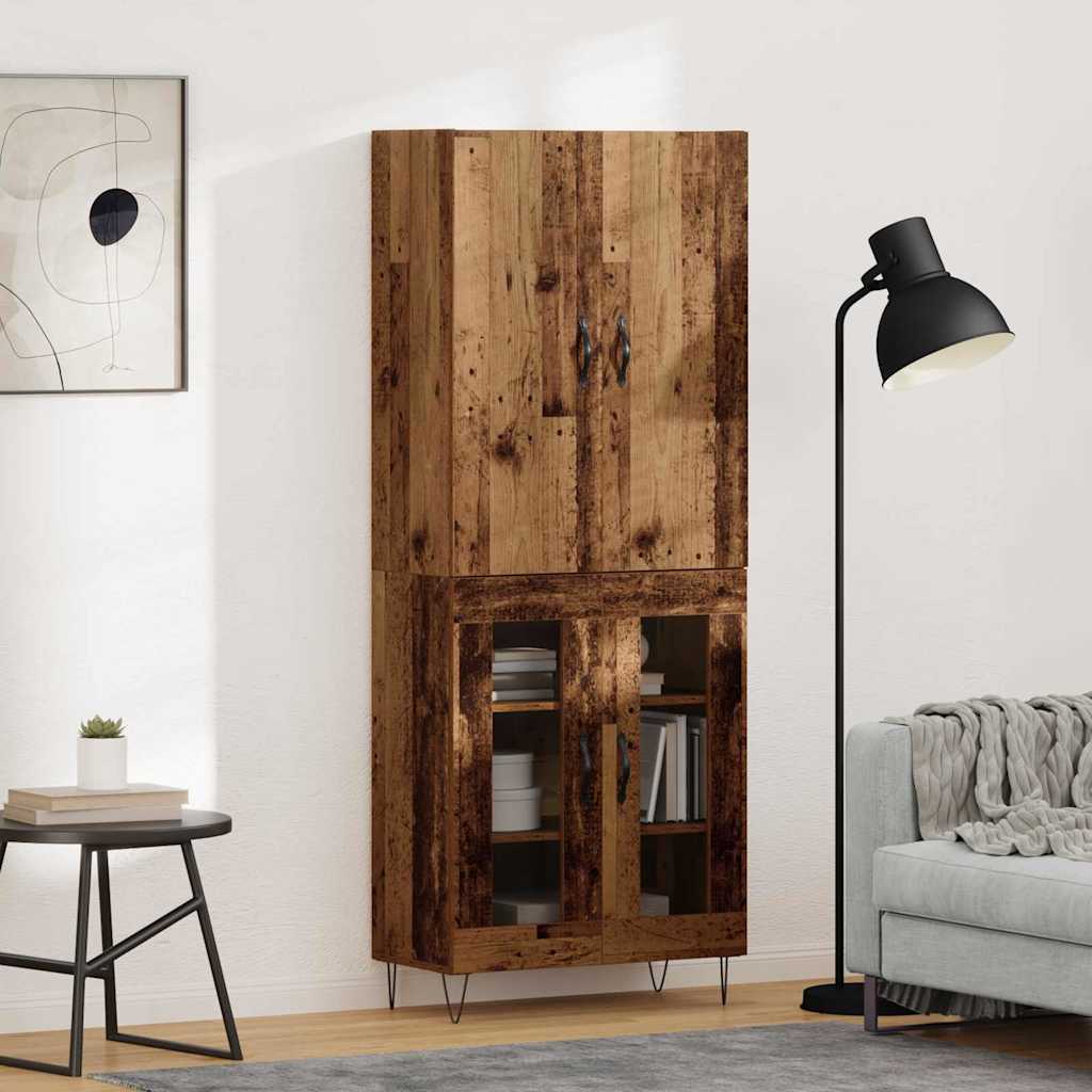 vidaXL Highboard 2 pcs Old Wood Engineered Wood and Glass