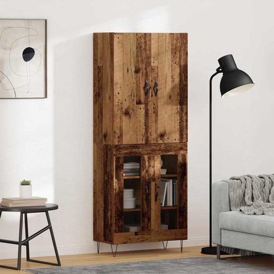 vidaXL Highboard 2 pcs Old Wood Engineered Wood and Glass