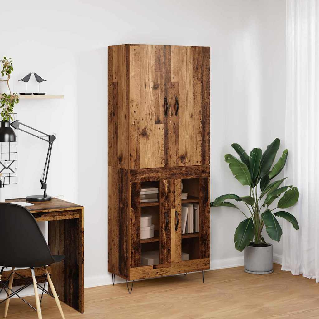 vidaXL Highboard 2 pcs Old Wood Engineered Wood and Glass