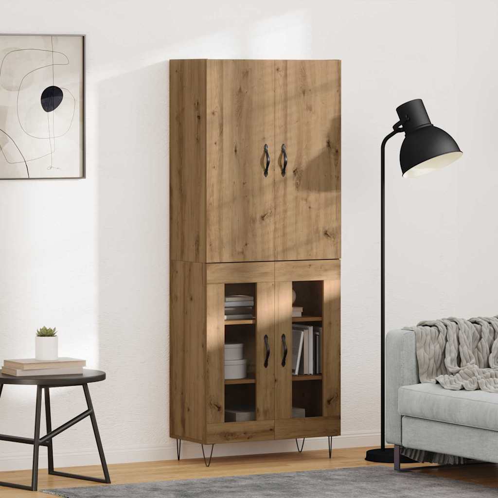 vidaXL Highboard 2 pcs Artisan Oak Engineered Wood and Glass