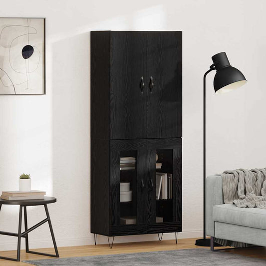 vidaXL Highboard 2 pcs Black Oak Engineered Wood and Glass