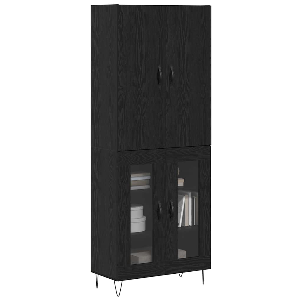vidaXL Highboard 2 pcs Black Oak Engineered Wood and Glass