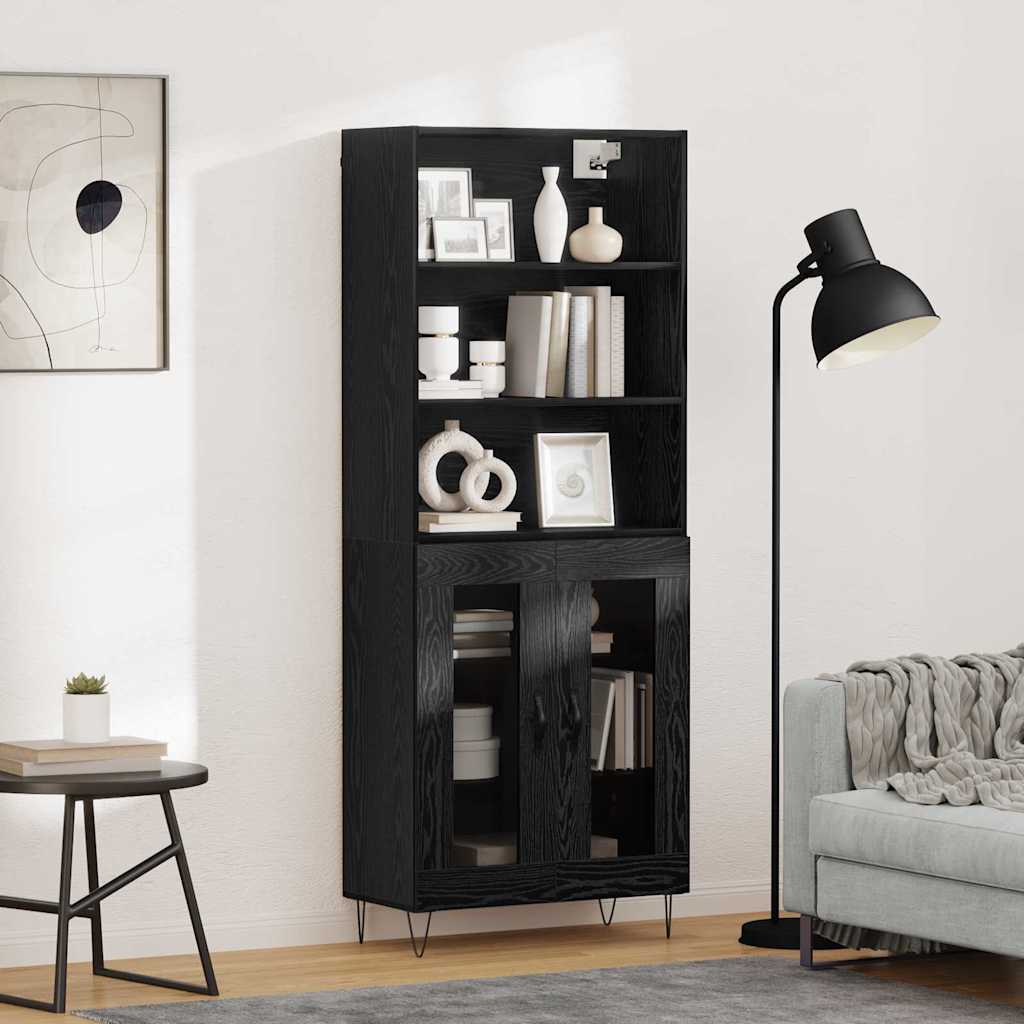 vidaXL Highboard 2 pcs Black Oak Engineered Wood