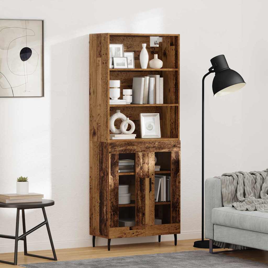 vidaXL Highboard Old Wood 69.5 x 34 x 180 cm Engineered Wood and Glass