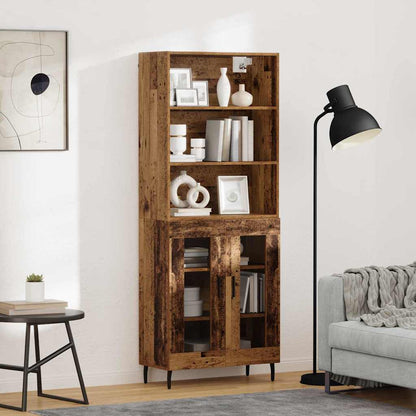 vidaXL Highboard Old Wood 69.5 x 34 x 180 cm Engineered Wood and Glass