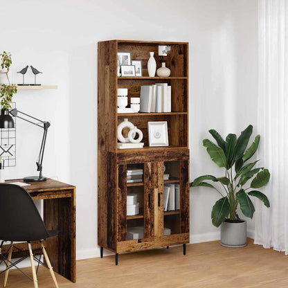vidaXL Highboard Old Wood 69.5 x 34 x 180 cm Engineered Wood and Glass
