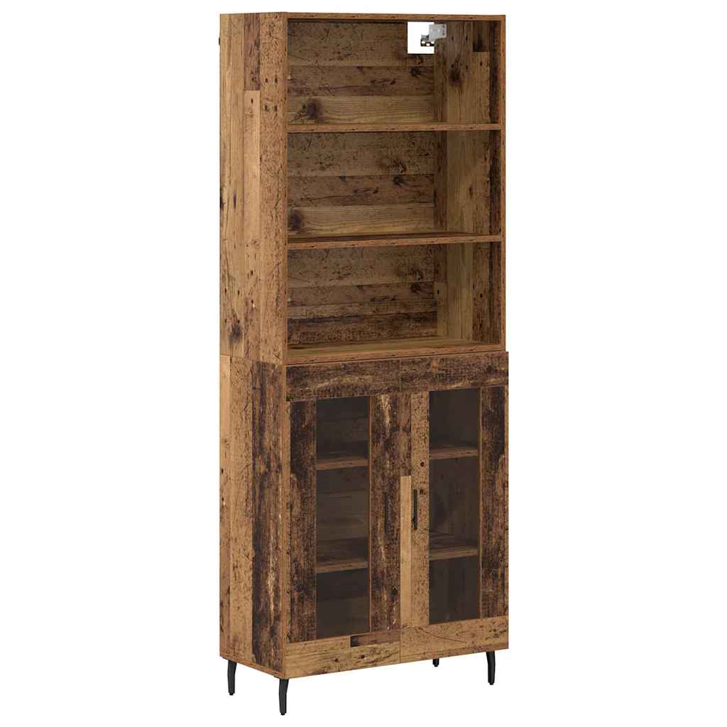 vidaXL Highboard Old Wood 69.5 x 34 x 180 cm Engineered Wood and Glass