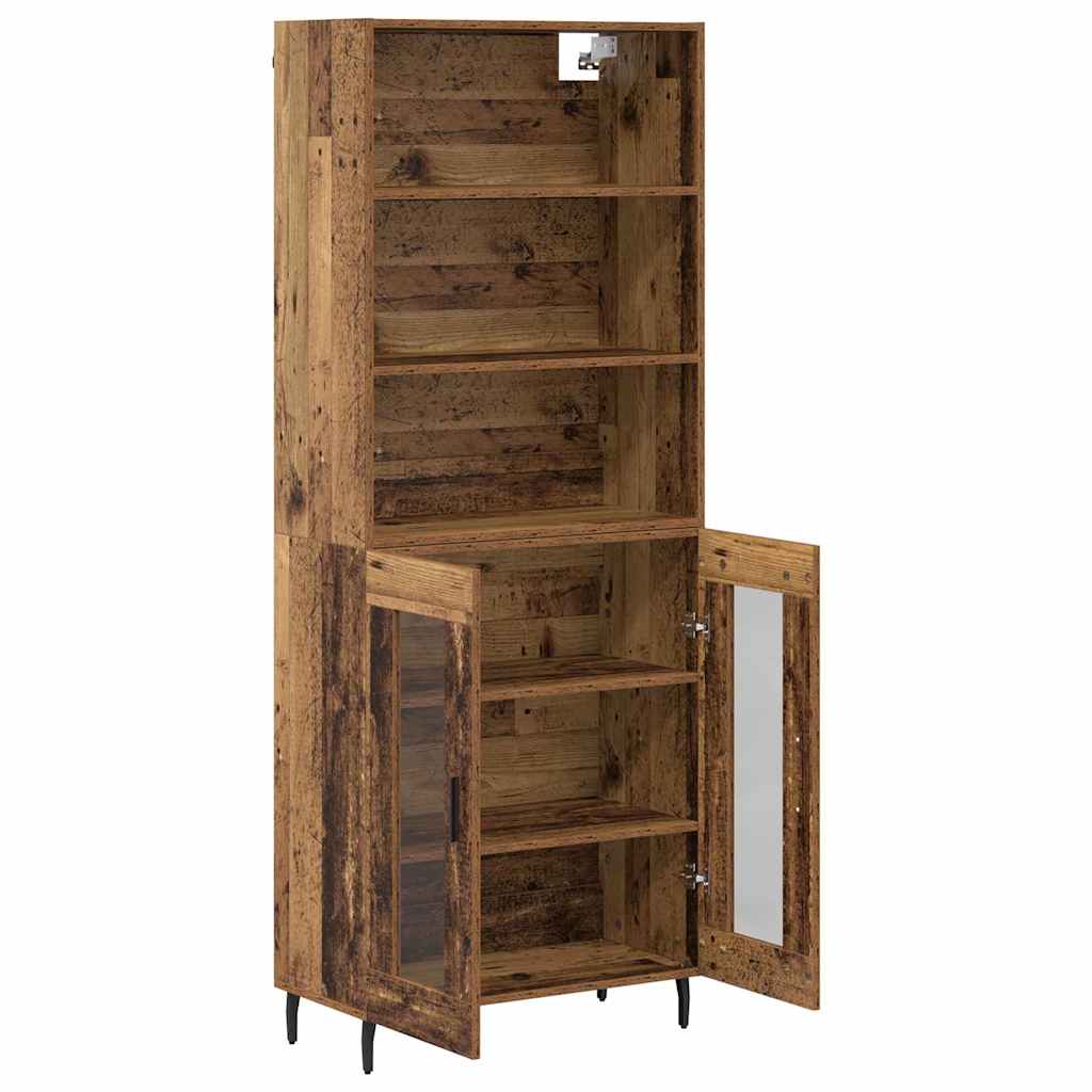 vidaXL Highboard Old Wood 69.5 x 34 x 180 cm Engineered Wood and Glass