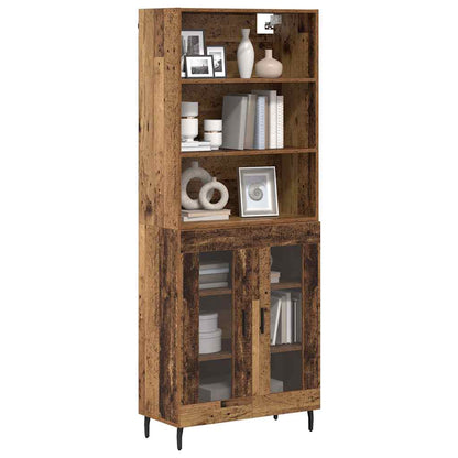 vidaXL Highboard Old Wood 69.5 x 34 x 180 cm Engineered Wood and Glass