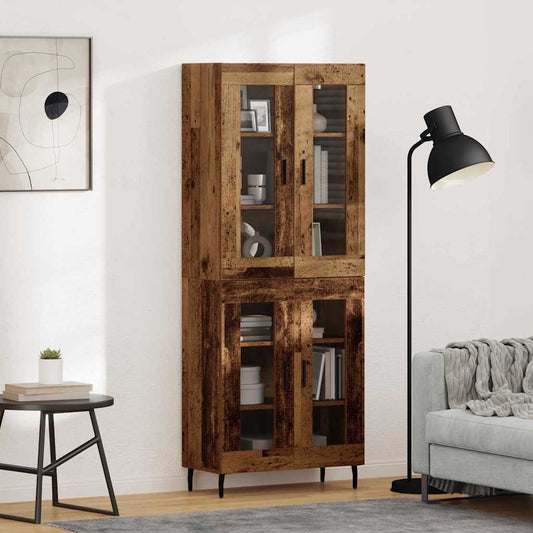 vidaXL Highboard 2 pcs Old Wood Engineered Wood and Glass