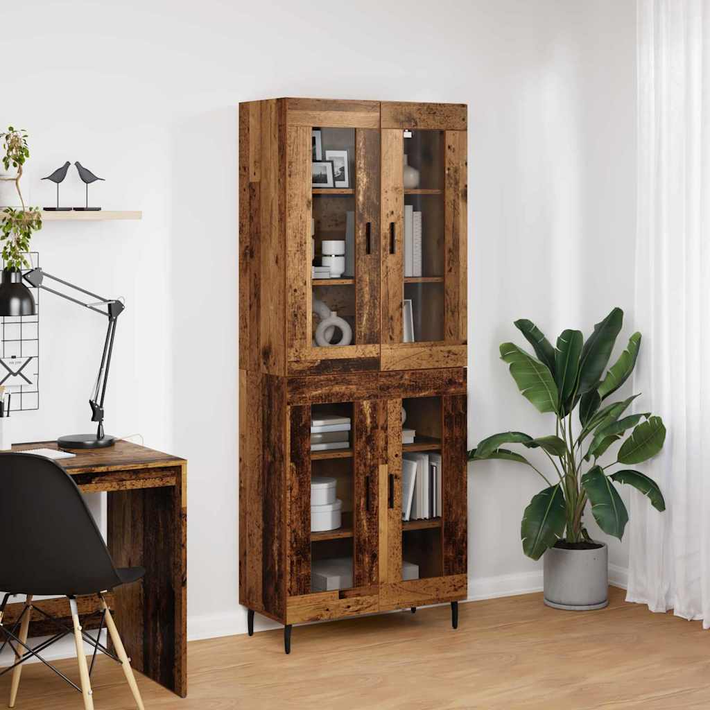 vidaXL Highboard 2 pcs Old Wood Engineered Wood and Glass