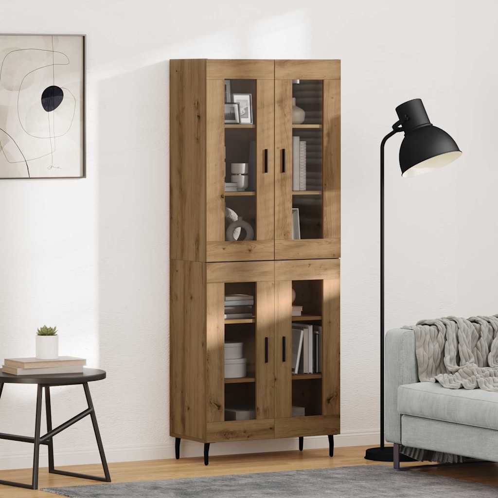 vidaXL Highboard 2 pcs Artisan Oak Engineered Wood and Glass