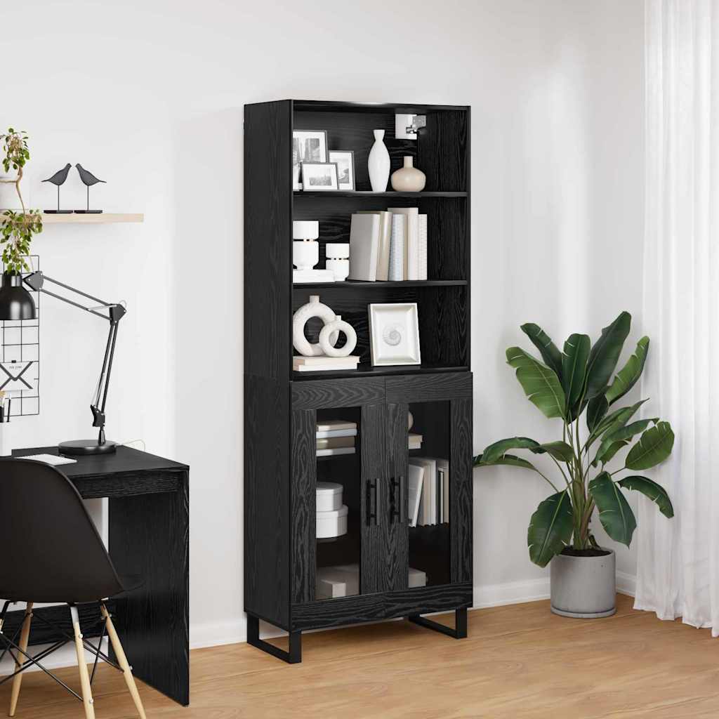 vidaXL Highboard 2 pcs Black Oak Engineered Wood
