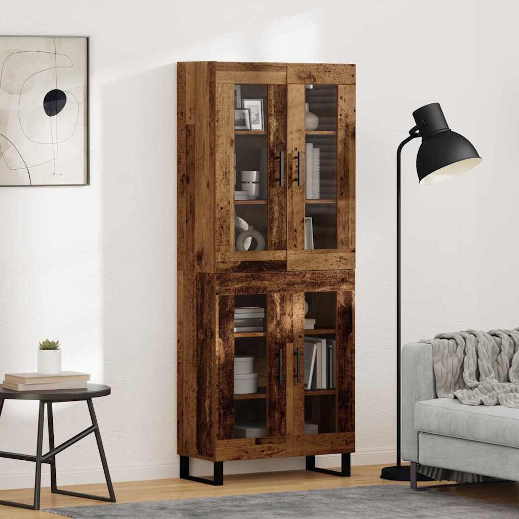 vidaXL Highboard 2 pcs Old Wood Engineered Wood and Glass