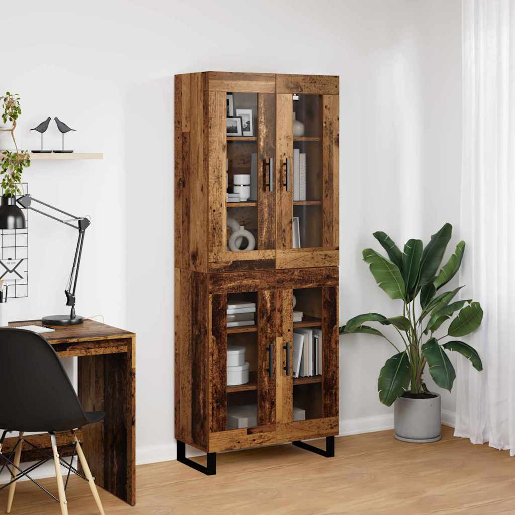 vidaXL Highboard 2 pcs Old Wood Engineered Wood and Glass