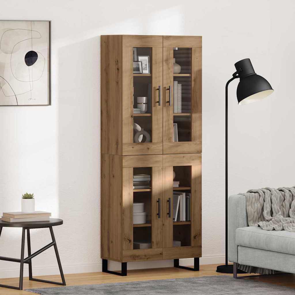 vidaXL Highboard 2 pcs Artisan Oak Engineered Wood and Glass