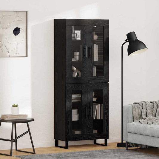 vidaXL Highboard 2 pcs Black Oak Engineered Wood and Glass