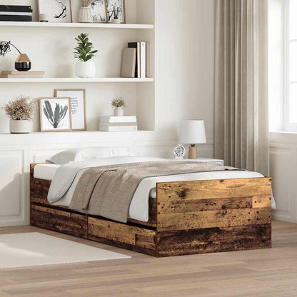vidaXL Bed Frame with Drawer Old Wood 100 x 200 cm Solid Pine Wood