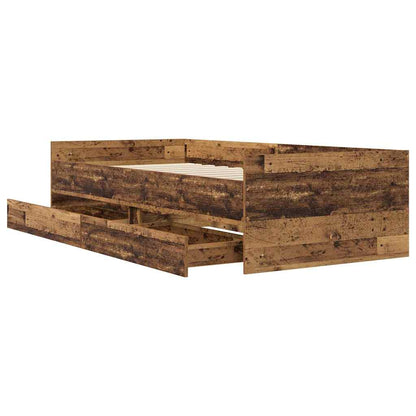 vidaXL Bed Frame with Drawer Old Wood 100 x 200 cm Solid Pine Wood