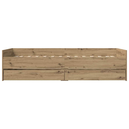 vidaXL Bed Frame with Drawer Artisan Oak 100 x 200 cm Solid Pine Wood