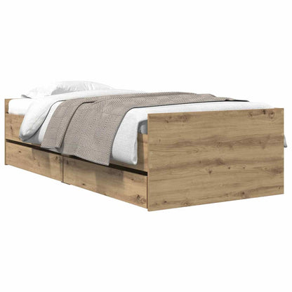 vidaXL Bed Frame with Drawer Artisan Oak 100 x 200 cm Solid Pine Wood