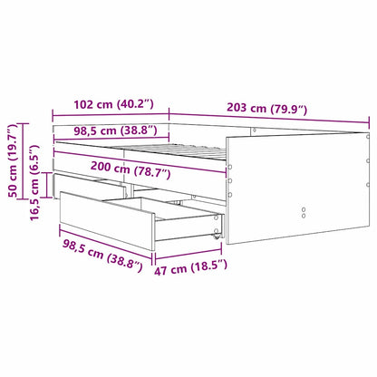 vidaXL Bed Frame with Drawer Artisan Oak 100 x 200 cm Solid Pine Wood