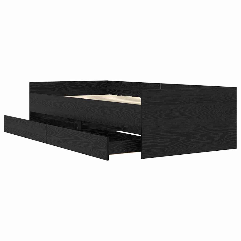 vidaXL Bed Frame with Drawer Black Oak 100 x 200 cm Solid Pine Wood