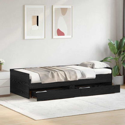 vidaXL Bed Frame with Drawer Black Oak 90 x 200 cm Solid Pine Wood