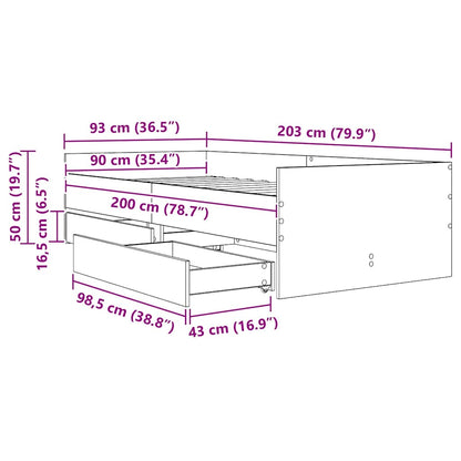 vidaXL Bed Frame with Drawer Black Oak 90 x 200 cm Solid Pine Wood
