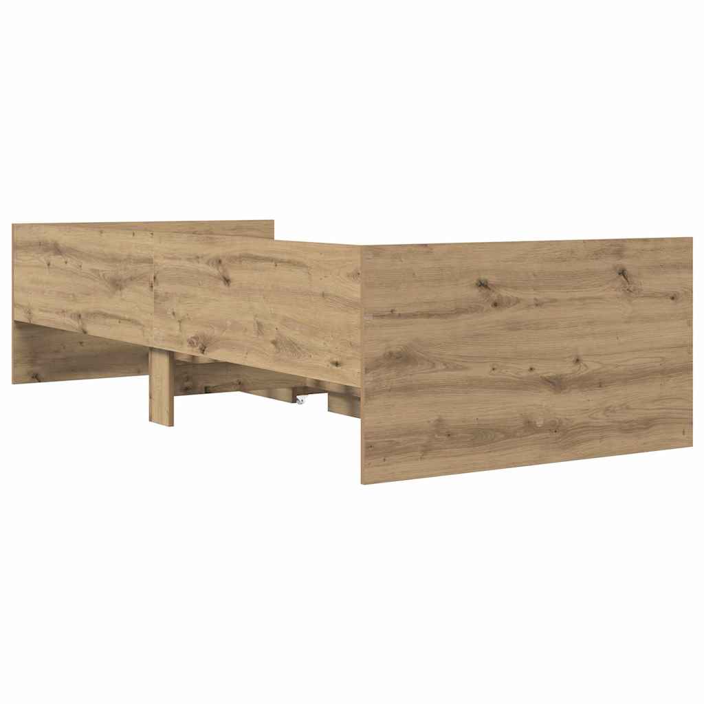 vidaXL Bed Frame with Drawer Artisan Oak 90 x 190 cm Solid Pine Wood