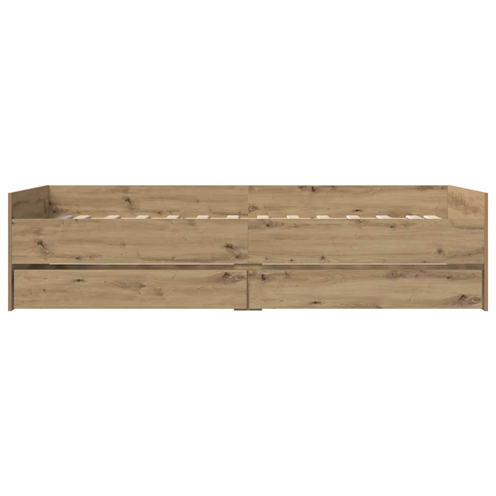 vidaXL Bed Frame with Drawer Artisan Oak 90 x 190 cm Solid Pine Wood