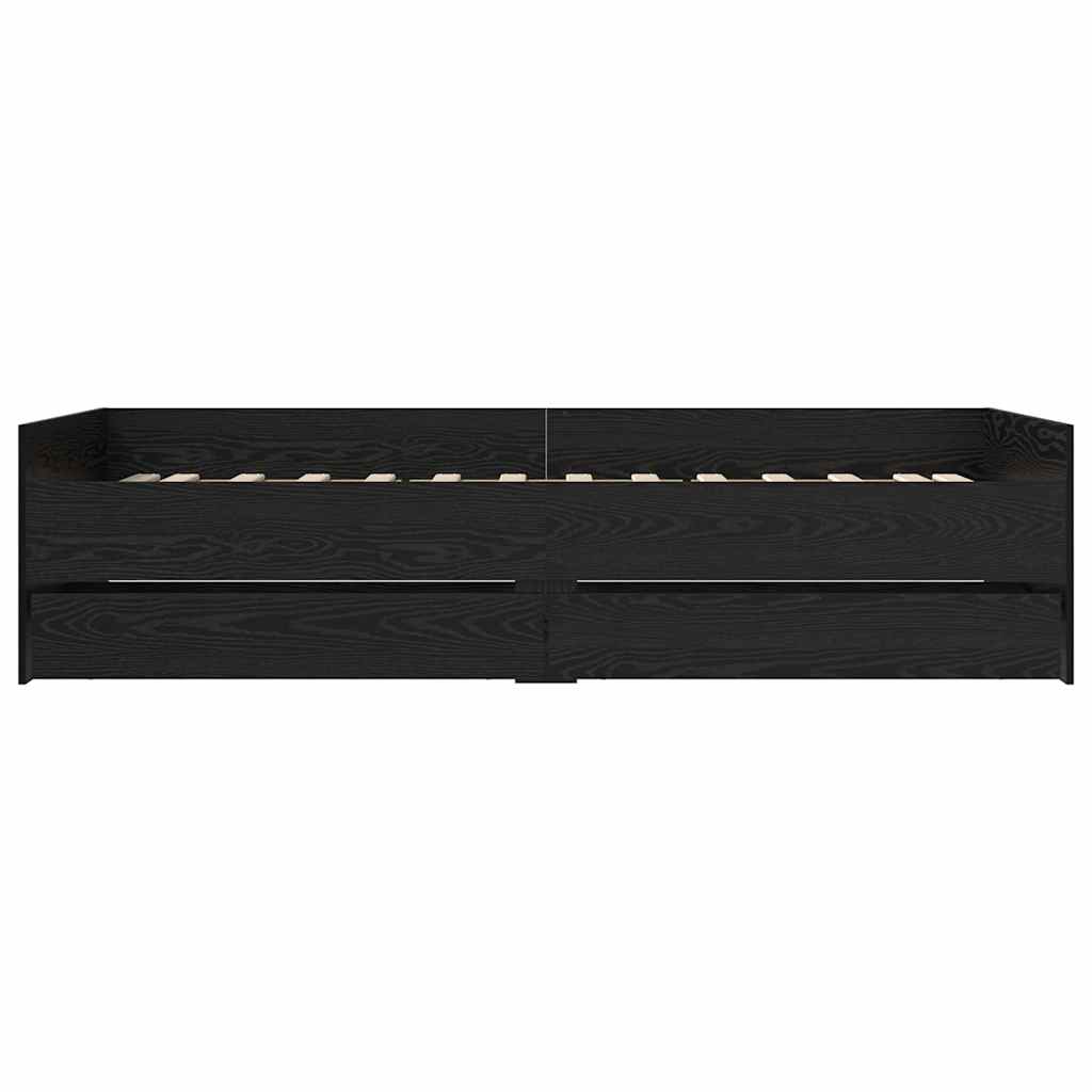 vidaXL Bed Frame with Drawer Black Oak 90 x 190 cm Solid Pine Wood