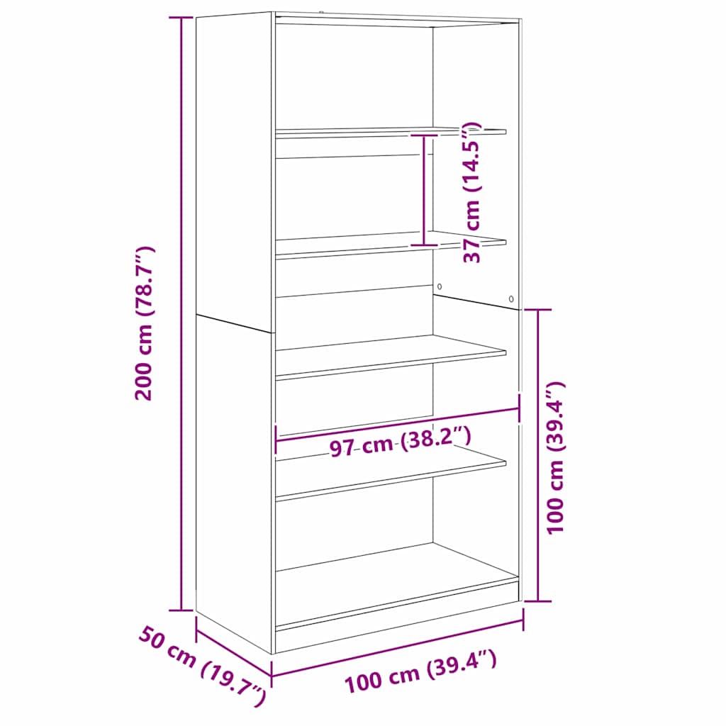 vidaXL Wardrobe Black Oak 100 x 50x 200 cm Engineered Wood