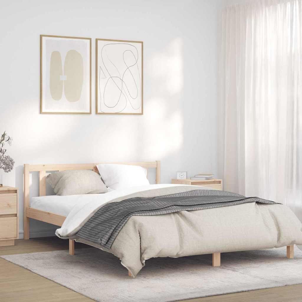 vidaXL Bed Frame Natural 152 x 203 cm Solid Pine Wood