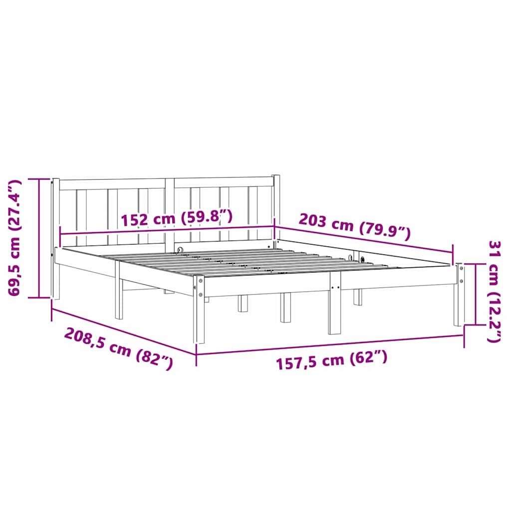 vidaXL Bed Frame Natural 152 x 203 cm Solid Pine Wood
