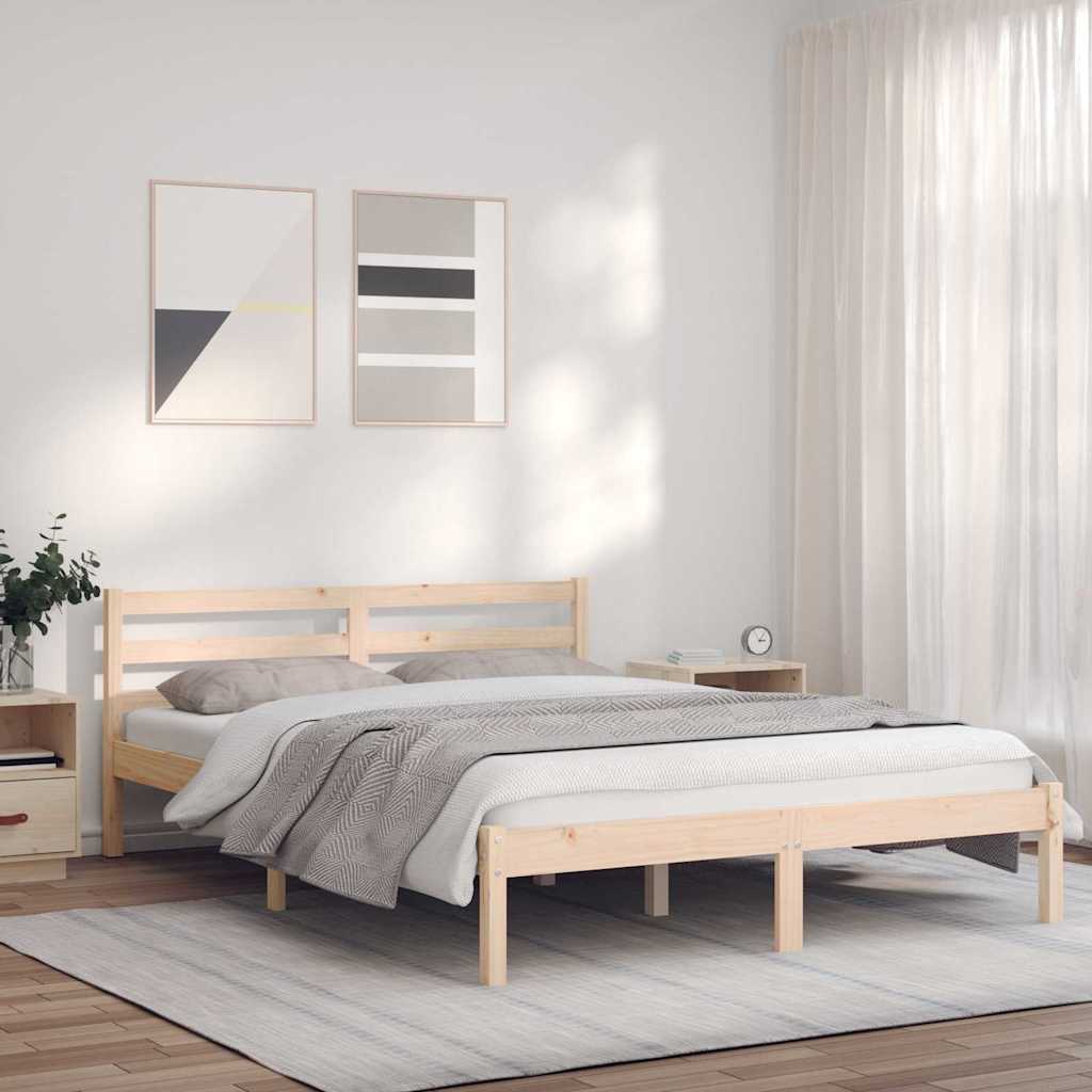 vidaXL Bed Frame Natural 208.5 x 157.5 x 69.5 cm Solid Pine Wood