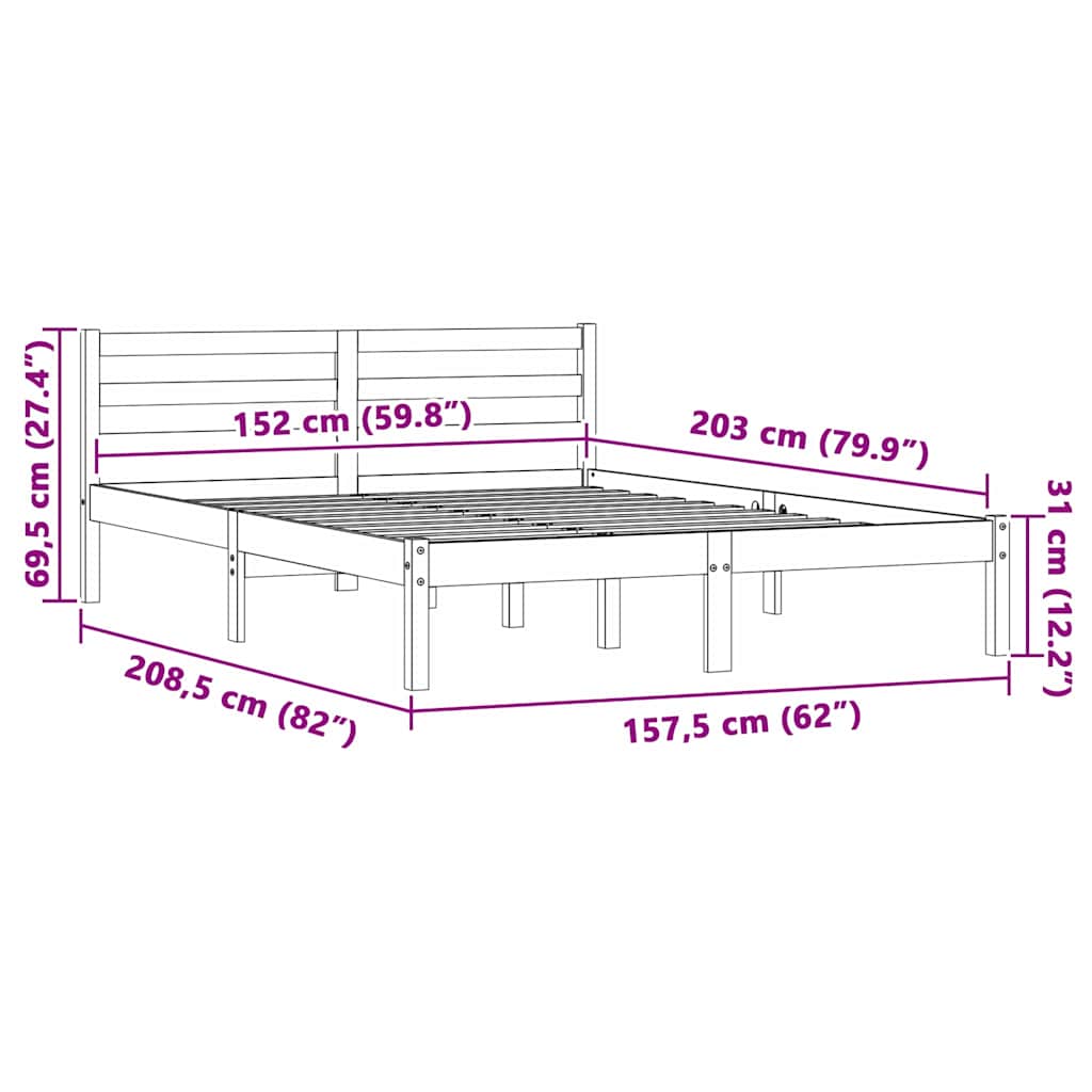 vidaXL Bed Frame Natural 208.5 x 157.5 x 69.5 cm Solid Pine Wood