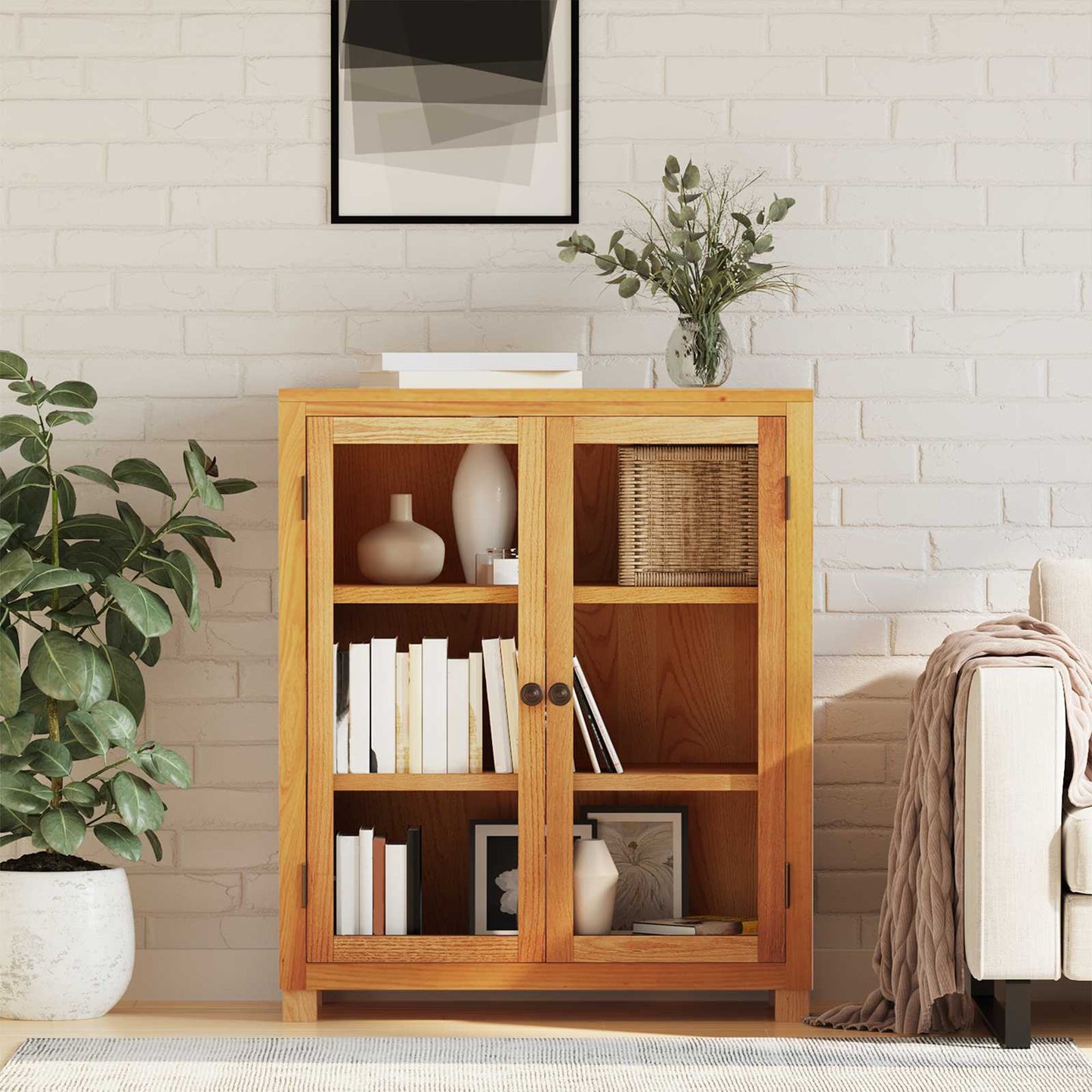 vidaXL Cabinet with Shelf Brown 80 x 35 x 95 cm Solid Oak Wood