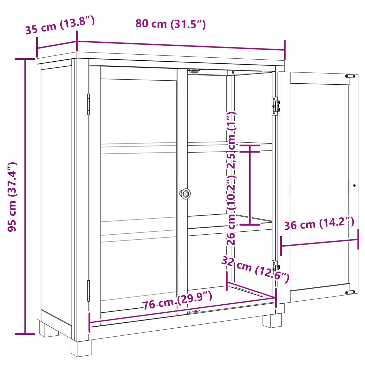 vidaXL Cabinet with Shelf Brown 80 x 35 x 95 cm Solid Oak Wood