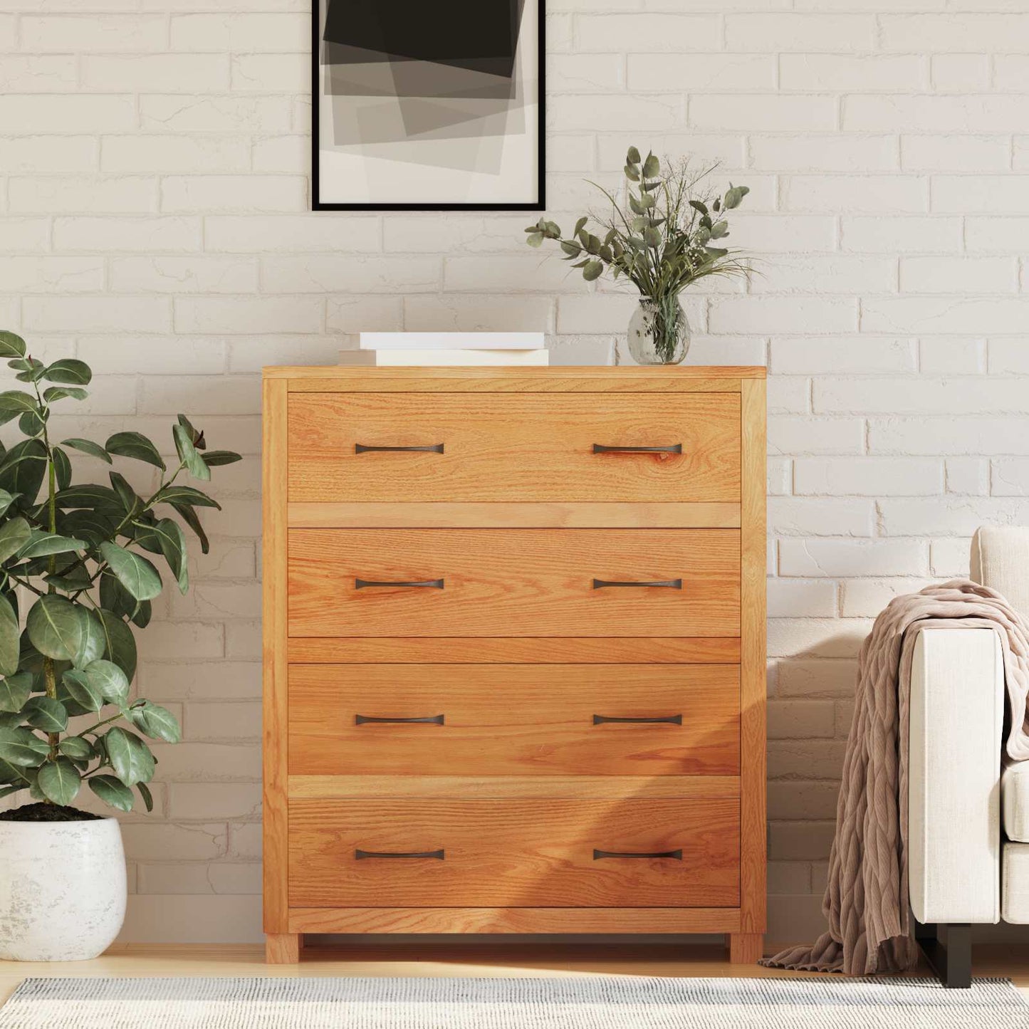 vidaXL Cabinet with Drawer Brown 80 x 35 x 95 cm Solid Oak Wood