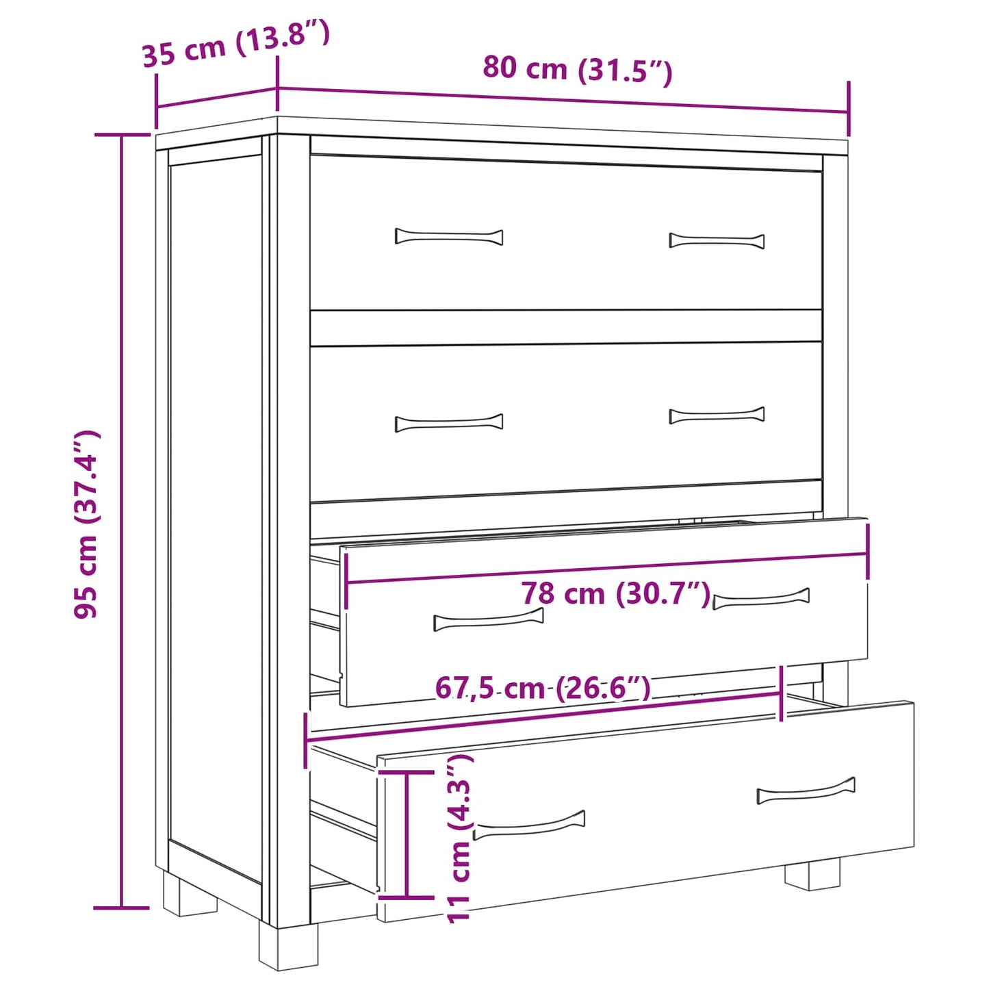 vidaXL Cabinet with Drawer Brown 80 x 35 x 95 cm Solid Oak Wood